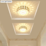 Champagne Led Crystal Embedded Round Ceiling Light - Simple Style Flush Mount For Passageway