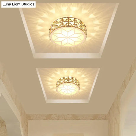 Champagne Led Crystal Embedded Round Ceiling Light - Simple Style Flush Mount For Passageway