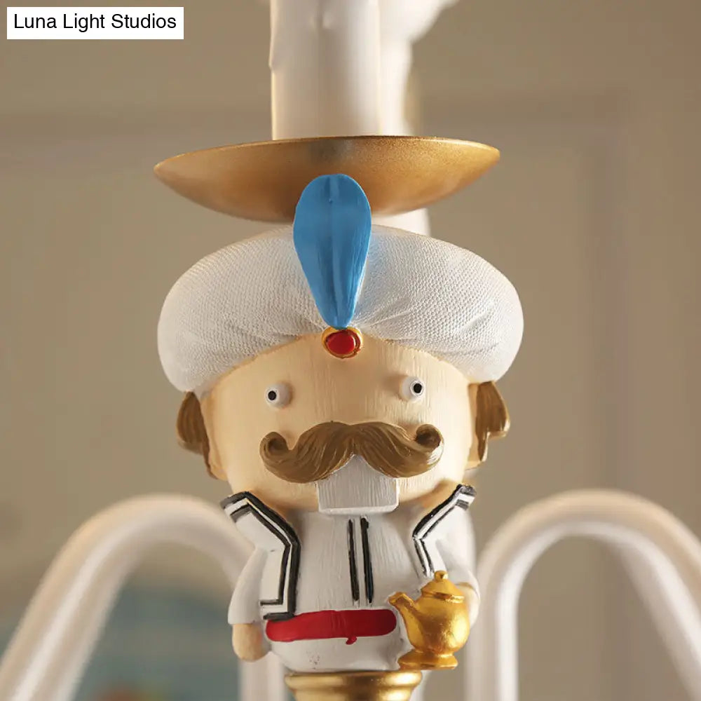 Charming White Cartoon Man Metal Chandelier - Ideal For Dining Room & Hanging Lights