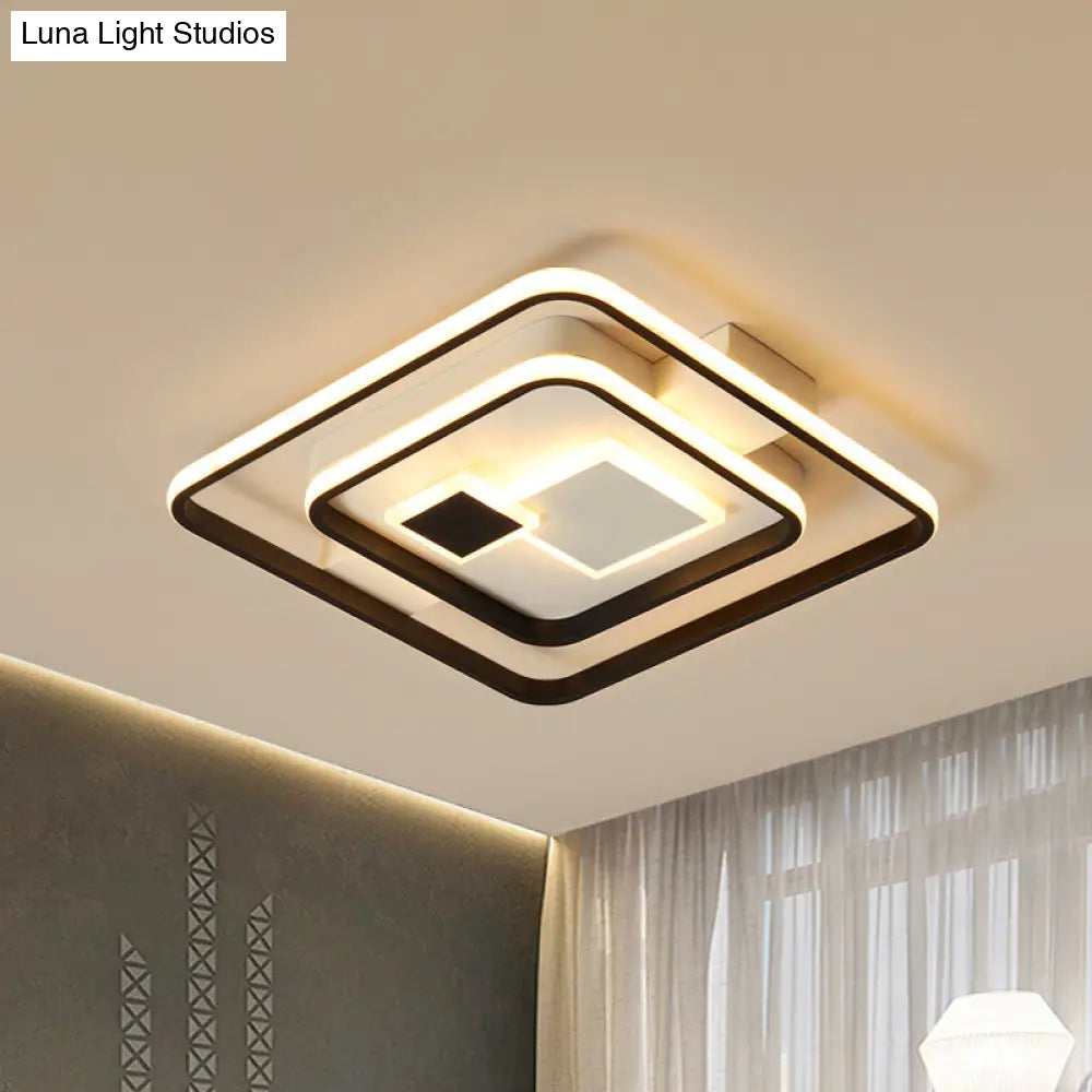 Checkered Acrylic Led Flush Mount Ceiling Light: Warm/White Black-White Modern Style 16.5/20.5 Wide