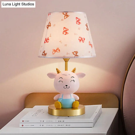 Cheerful Sheep Kid Bedside Night Lamp - Cartoon Resin 1-Head Table Light With Print Shade In
