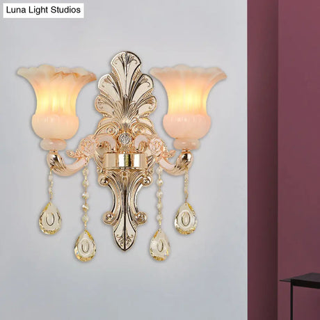 Chic Flower Shade Crystal Champagne Wall Light - Classic 1/2-Head Mounted Fixture