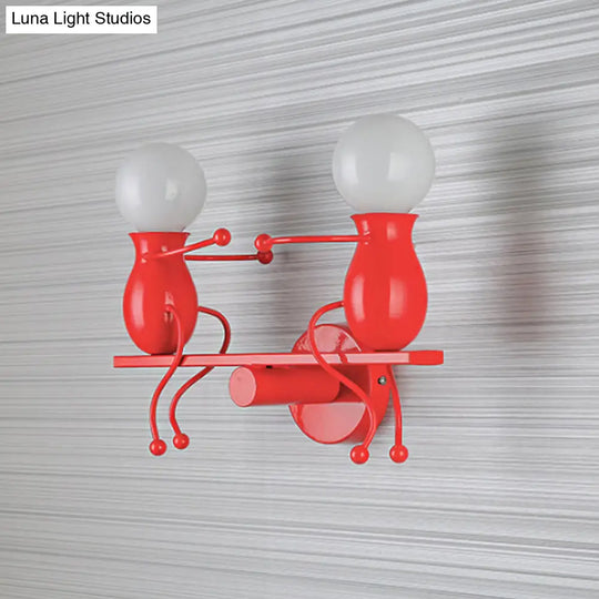 Child-Like 2-Head Wall Mount Lamp For Kids Black/White/Red Metal Light Fixture With Seesaw Arm