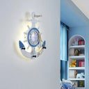 Children Style Metal Anchor Wall Sconce With Clock Design And Led Warm/White Light White / Warm