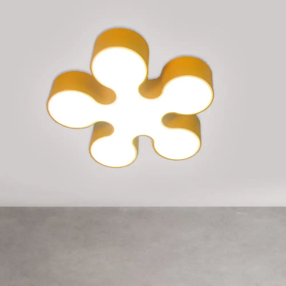 Children’s Led Blossom Ceiling Light In Blue/Red/Yellow - Acrylic Flush Mount Yellow