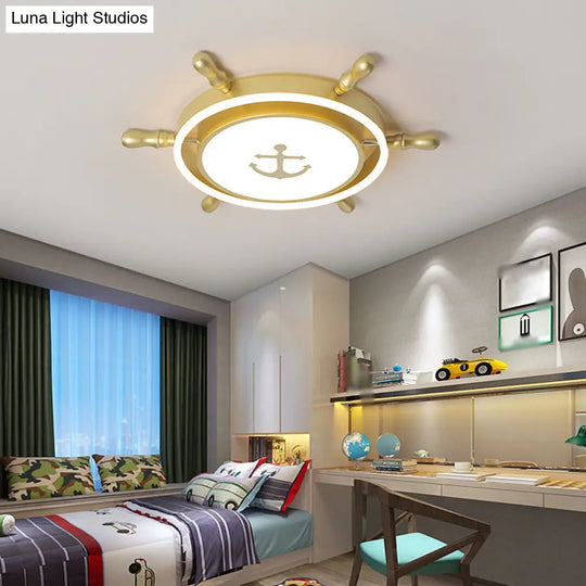 Children’s Led Flush Mount Ceiling Light - Metallic Rudder Design Gold / 21.5’