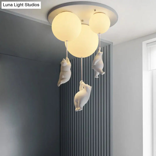 Childrens Room Cartoon Little Bear Ceiling Light - Ball Shape Flush Mount Fixture