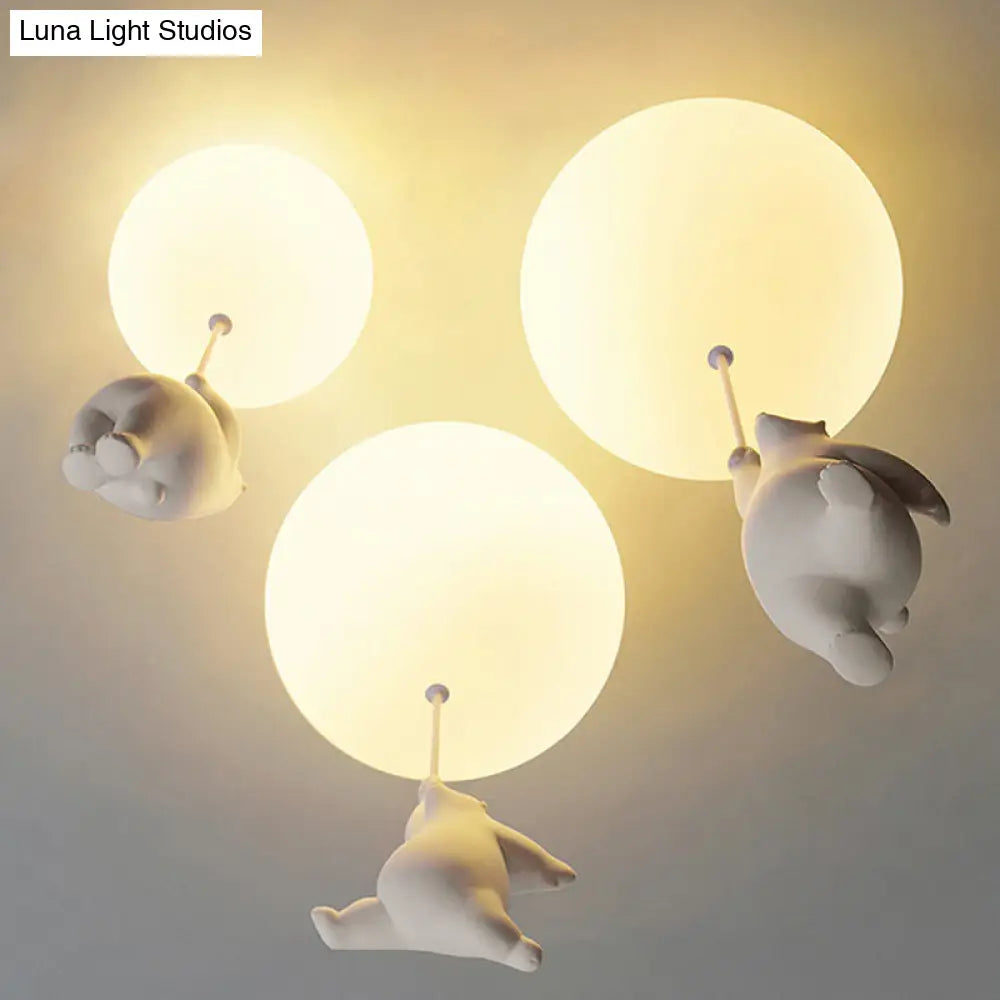 Childrens Room Cartoon Little Bear Ceiling Light - Ball Shape Flush Mount Fixture