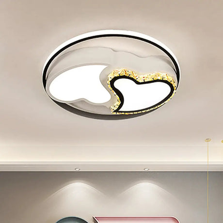 Children’s Square/Star/Heart Led Flush Mount Ceiling Light In Black - White With Crystal Accents