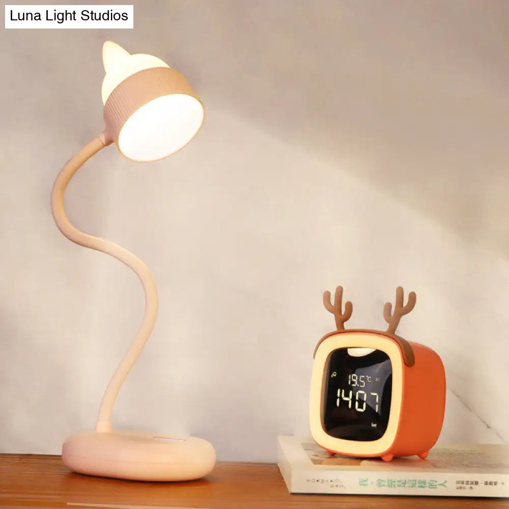 Childrens Usb Rechargeable Led Nightstand Light: White/Pink/Green Cat Rotating Table Lamp