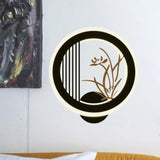 Chinese Acrylic Led Wall Light Fixture In Black For Living Room Décor With Chrysanths/Orchid Flower