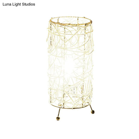 Chinese Bamboo Cylindrical Desk Light: 1 Bulb Task Lighting For Living Room In White/Coffee