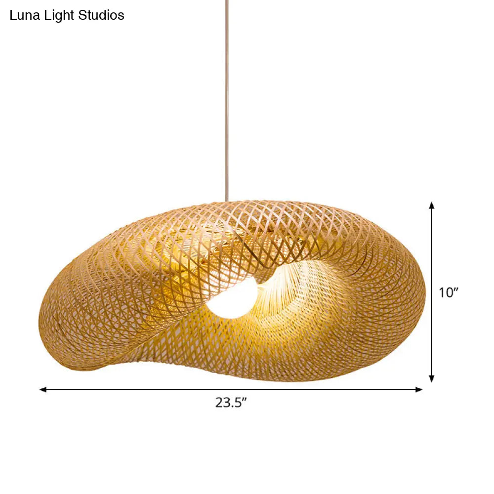 Chinese Bamboo Pendant Lamp | Handmade 1-Head Flaxen Ceiling Light 19.5/23.5 Long