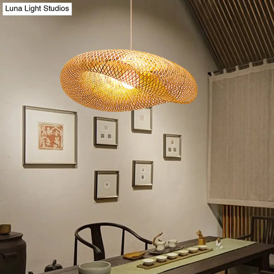 Chinese Bamboo Pendant Lamp | Handmade 1-Head Flaxen Ceiling Light 19.5/23.5 Long