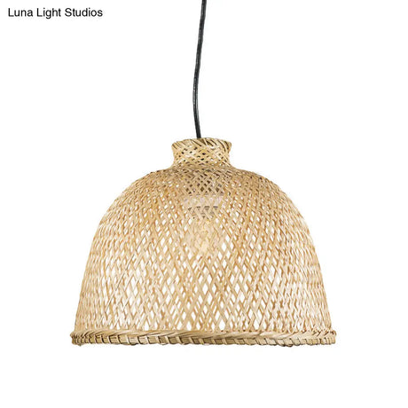 Chinese Bamboo Shade Pendant Light With Down Lighting For Beige Bowl Ceiling
