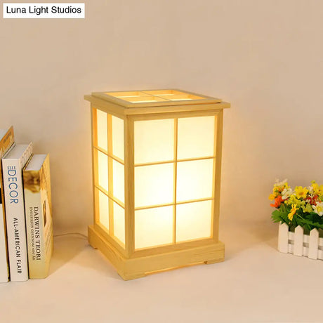 Chinese Beige Wood Table Lamp: Classic Book Reading Light For Bedroom