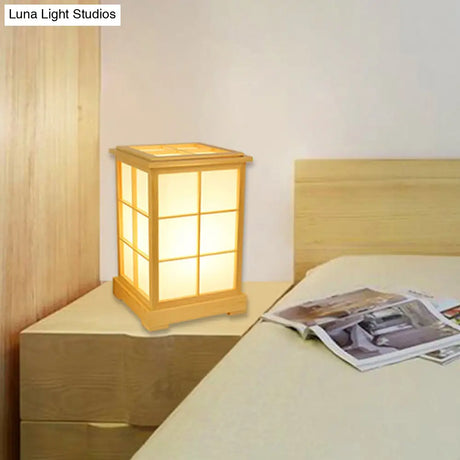 Chinese Beige Wood Table Lamp: Classic Book Reading Light For Bedroom