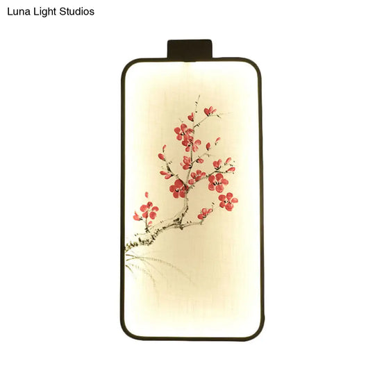 Chinese Black Led Wall Mounted Lotus/Peach Mural Lamp - Bedroom Lighting