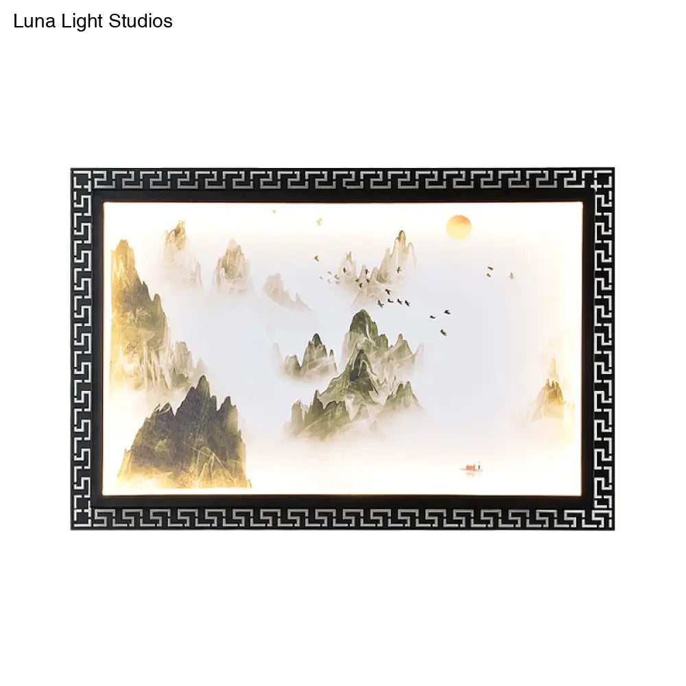 Chinese Fabric Led Wall Sconce: Paradise/Misty Mountain Black Mural Lighting For Home Décor