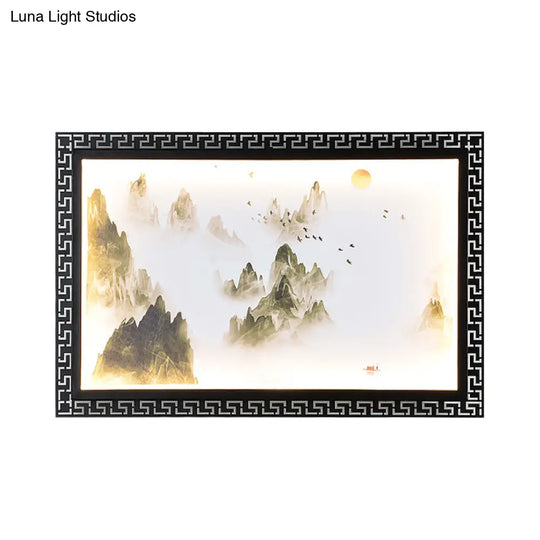 Chinese Fabric Led Wall Sconce: Paradise/Misty Mountain Black Mural Lighting For Home Décor