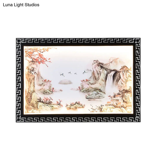 Chinese Fabric Led Wall Sconce: Paradise/Misty Mountain Black Mural Lighting For Home Décor