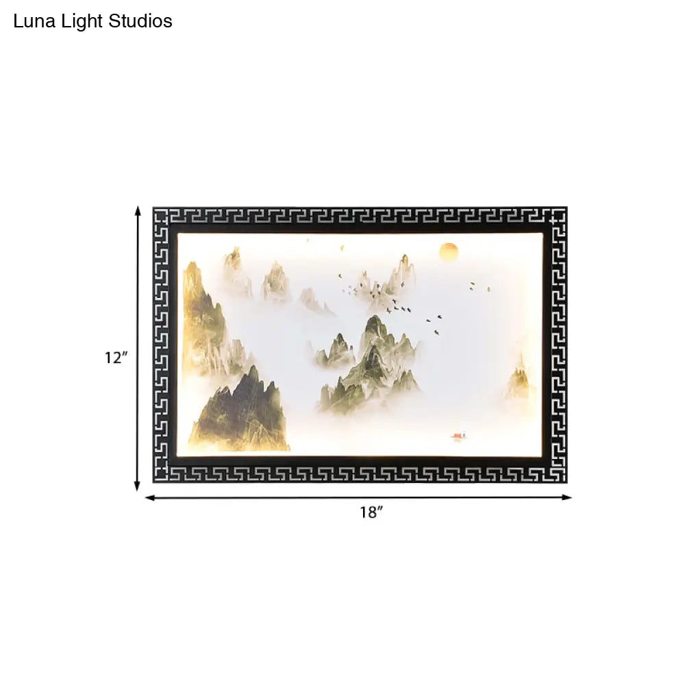 Chinese Fabric Led Wall Sconce: Paradise/Misty Mountain Black Mural Lighting For Home Décor