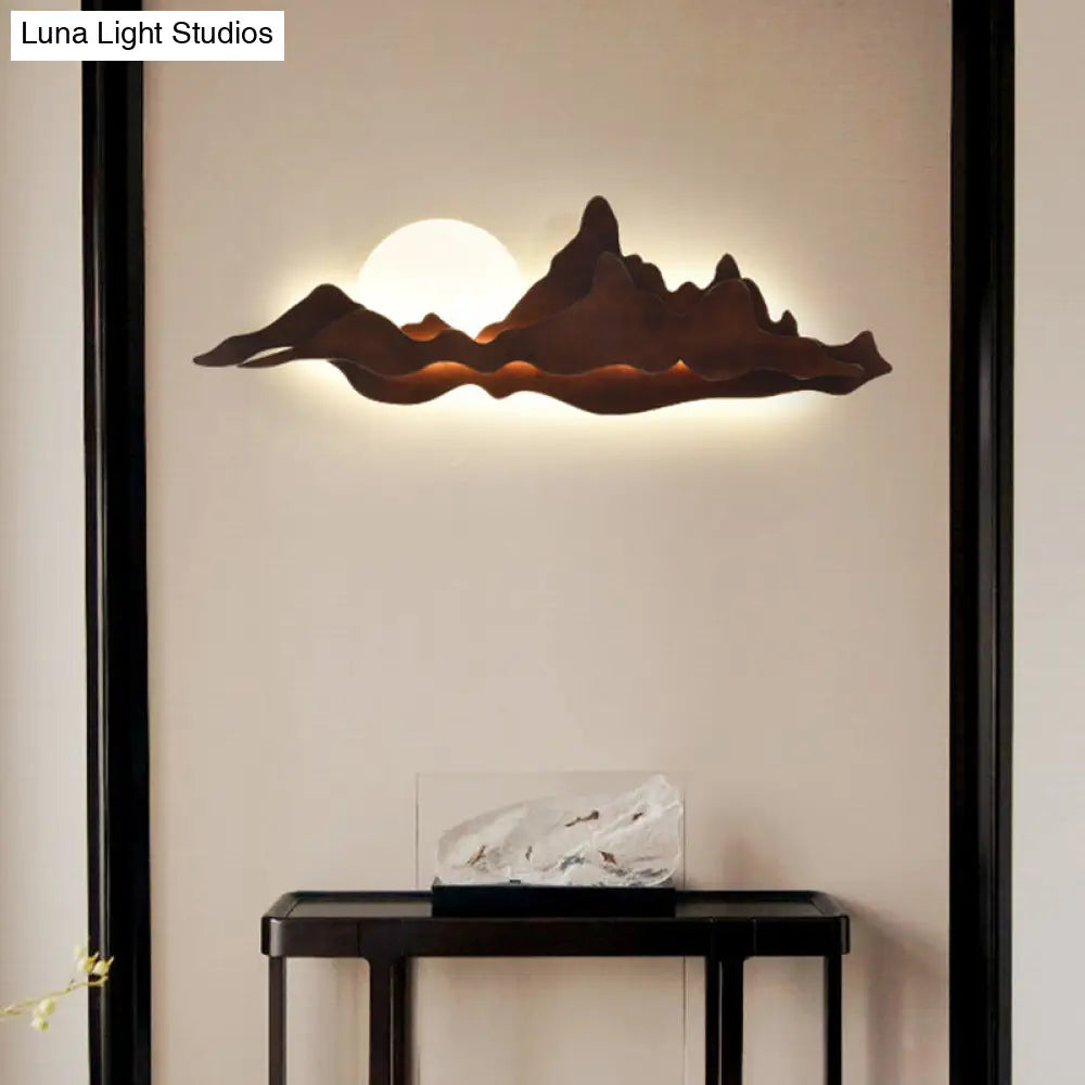 Chinese-Inspired Moon And Mountain Wall Sconce For Living Room