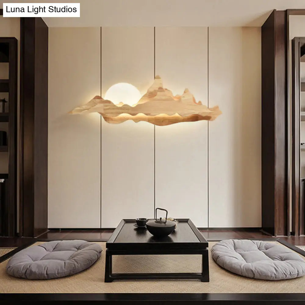 Chinese-Inspired Moon And Mountain Wall Sconce For Living Room