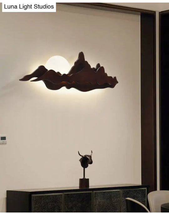 Chinese-Inspired Moon And Mountain Wall Sconce For Living Room