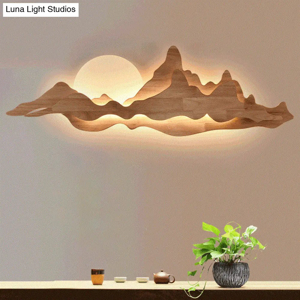 Chinese-Inspired Moon And Mountain Wall Sconce For Living Room