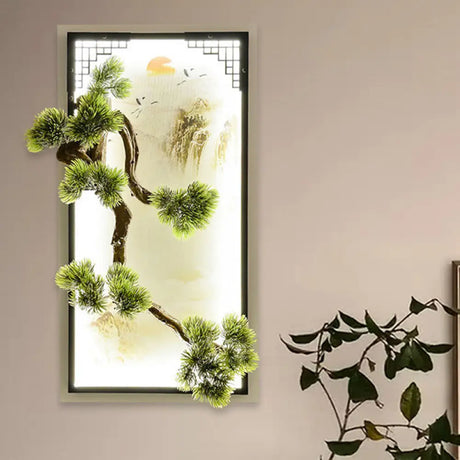 Chinese Landscape Pine Tree Iron Mural Sconce Light With Led Flush Mount - Green Decor / A
