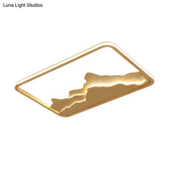 Chinese Mountain Wood Rectangle Flush Ceiling Led Light Fixture For Bedroom