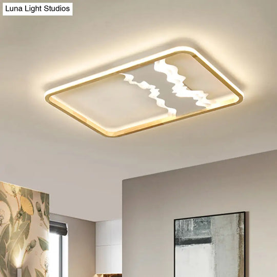 Chinese Mountain Wood Rectangle Flush Ceiling Led Light Fixture For Bedroom White / 25.5 Remote