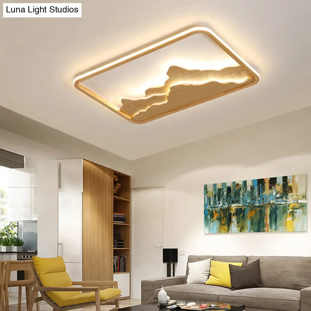 Chinese Mountain Wood Rectangle Flush Ceiling Led Light Fixture For Bedroom / 25.5 Third Gear