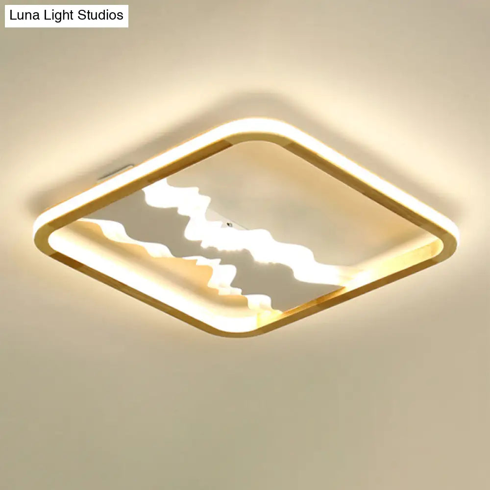 Chinese Mountain Wood Rectangle Flush Ceiling Led Light Fixture For Bedroom White / 17 Natural
