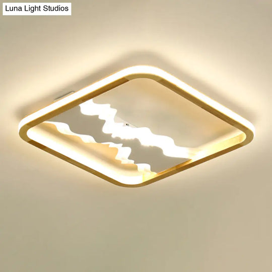Chinese Mountain Wood Rectangle Flush Ceiling Led Light Fixture For Bedroom White / 17 Natural