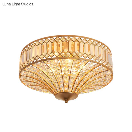 Chinese Style 5-Light Bedroom Ceiling Lamp In Flared Crystal Flush Mount Design - Gold Finish’