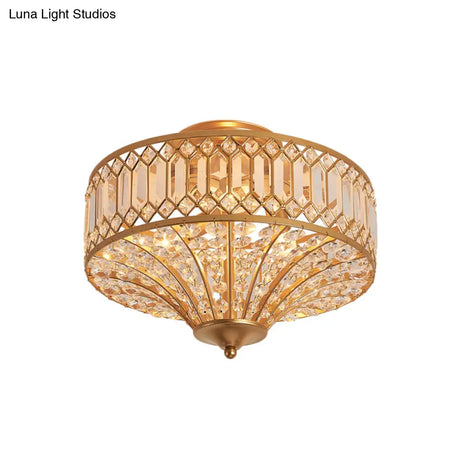 Chinese Style 5-Light Bedroom Ceiling Lamp In Flared Crystal Flush Mount Design - Gold Finish’