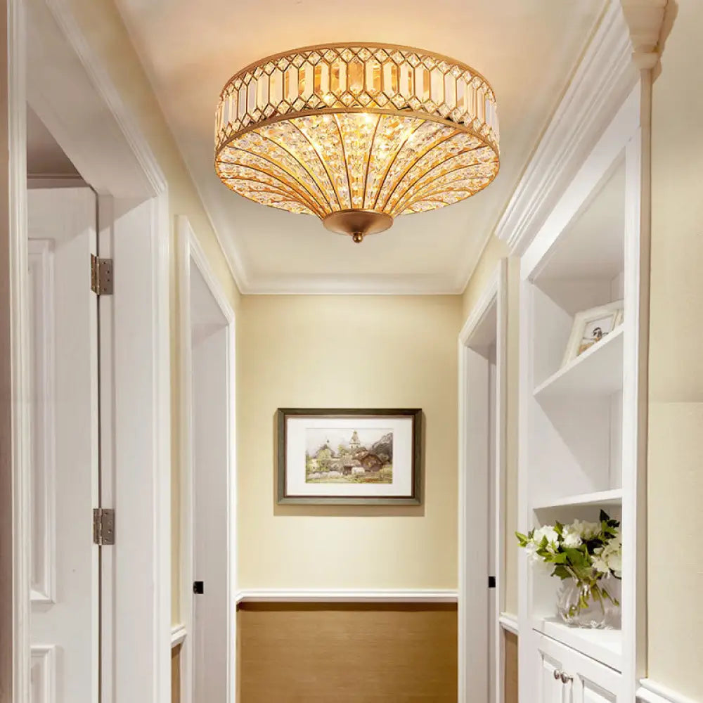 Chinese Style 5-Light Bedroom Ceiling Lamp In Flared Crystal Flush Mount Design - Gold Finish’