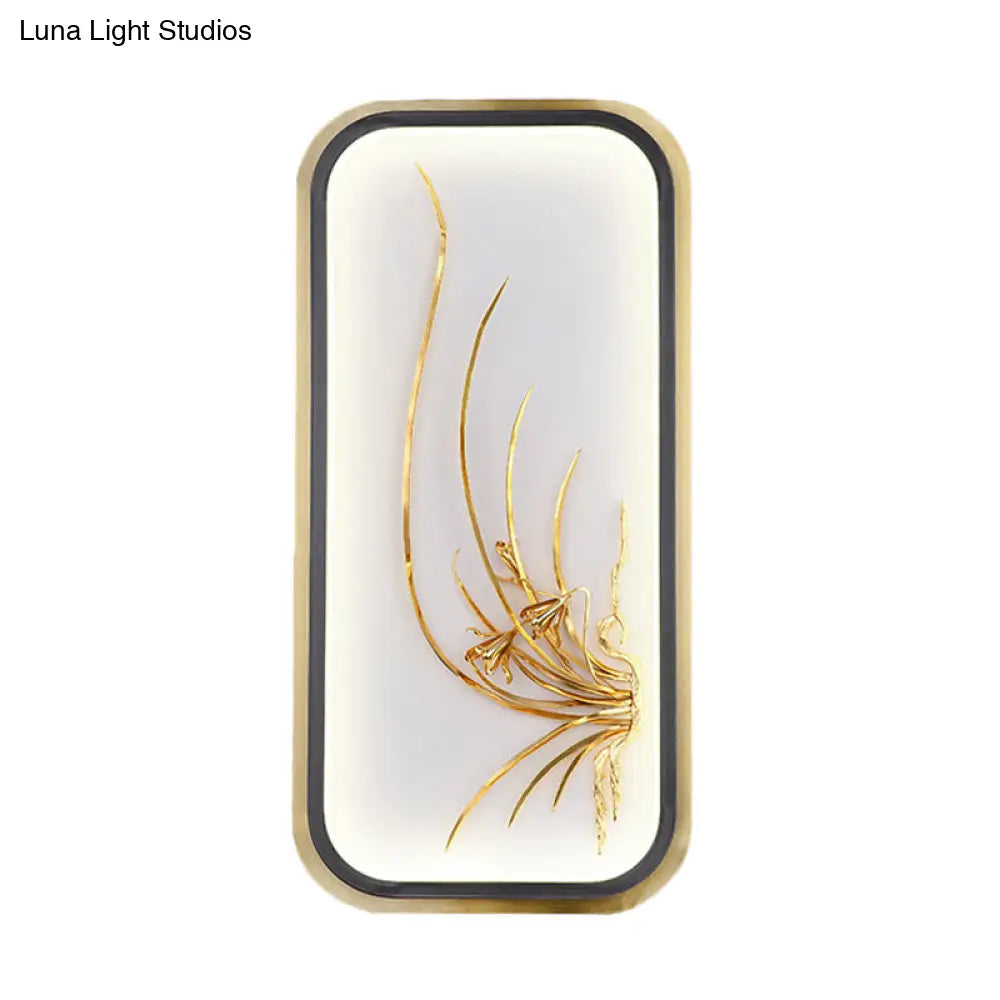 Chinese Style Bamboo Leaf Wall Light With Metallic Led Gold Finish For Corridor