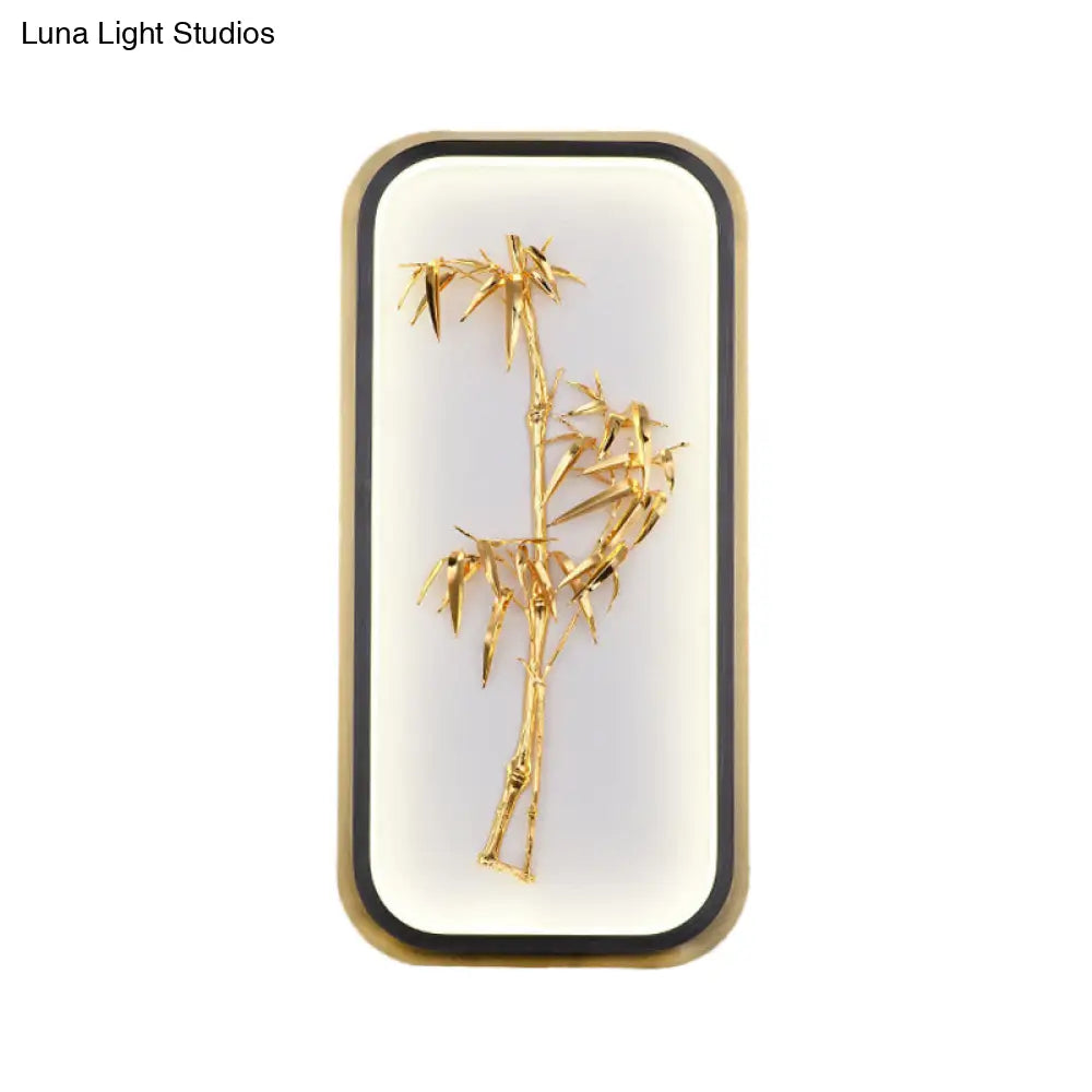 Chinese Style Bamboo Leaf Wall Light With Metallic Led Gold Finish For Corridor