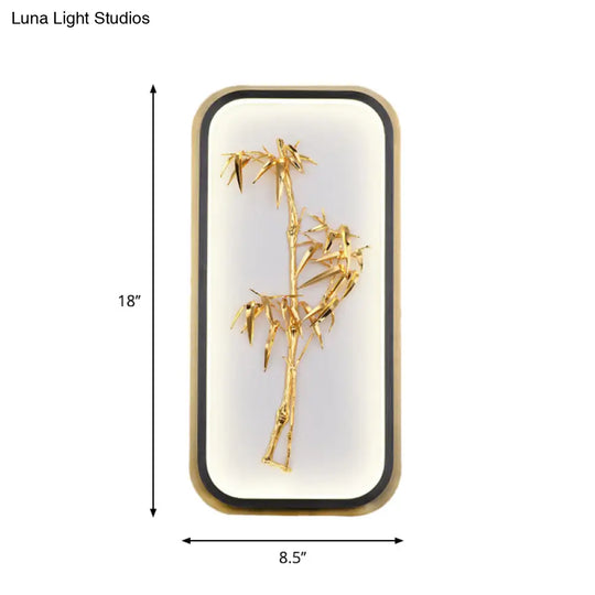 Chinese Style Bamboo Leaf Wall Light With Metallic Led Gold Finish For Corridor