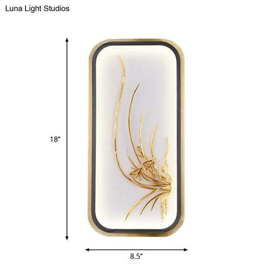 Chinese Style Bamboo Leaf Wall Light With Metallic Led Gold Finish For Corridor