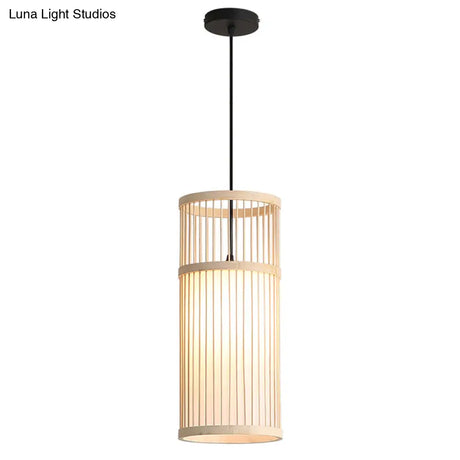 Chinese Style Bamboo Weaving Pendant Light - Wood Cage Hanging Lighting Fixture For Restaurants