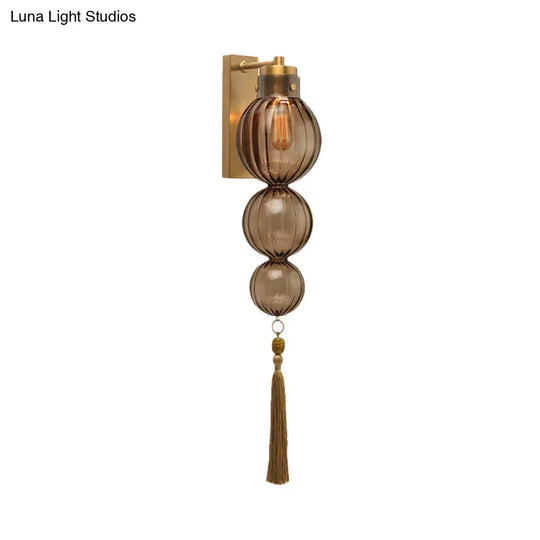 Chinese Style Brass/Chrome Sphere Sconce Light - Clear/Amber/Light Blue Glass Wall Mount Lamp With