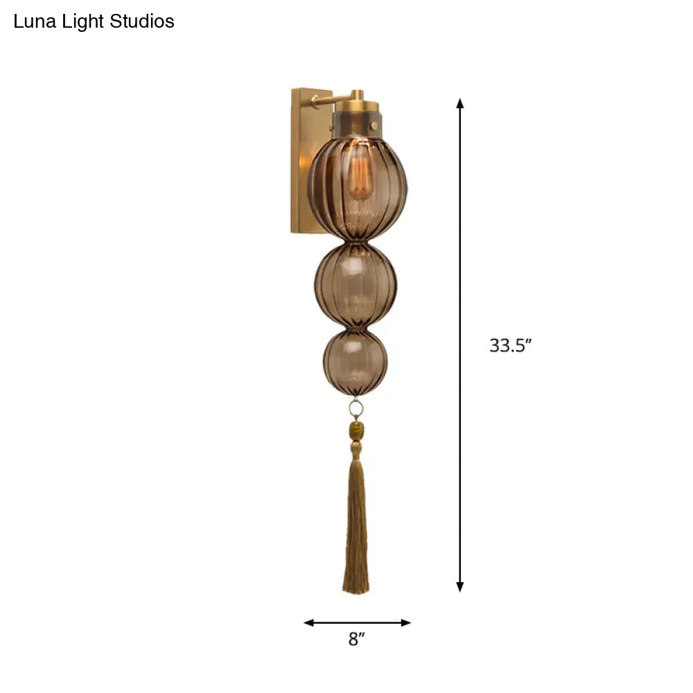 Chinese Style Brass/Chrome Sphere Sconce Light - Clear/Amber/Light Blue Glass Wall Mount Lamp With