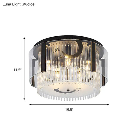 Chinese Style Double Tier Flush Lamp - Clear Glass Ceiling Mounted Light 4/5/6-Light Dining Room