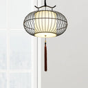 Chinese Style Hanging Pendant Light With Bamboo Shade - Black/Gold Lantern Ceiling Indoor Use