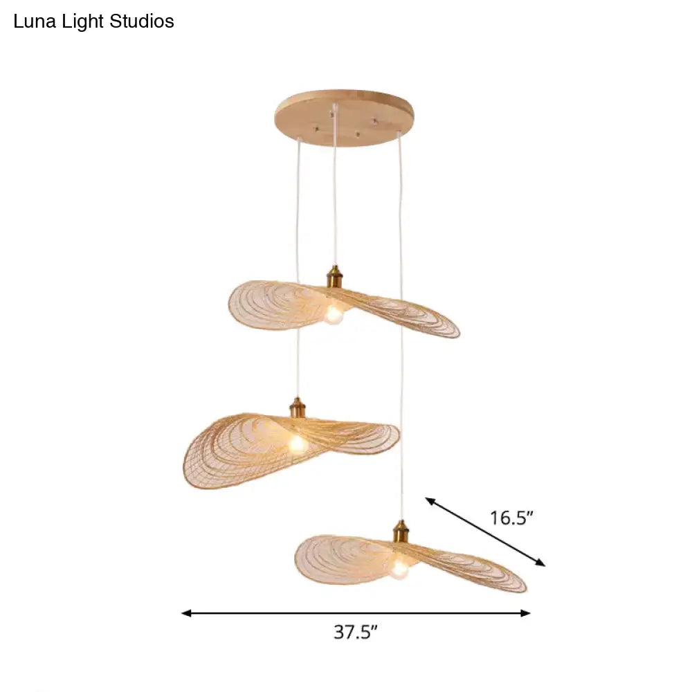 Chinese Style Lotus Leaf Pendant Light With Bamboo Shade - 1/3/6-Light Beige 14’/16.5’/19.5’ Wide