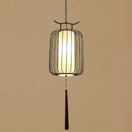 Chinese Style Retro 1-Light Pendant Lighting | Vertical Cage Shade Restaurant Hanging Lamp Black /